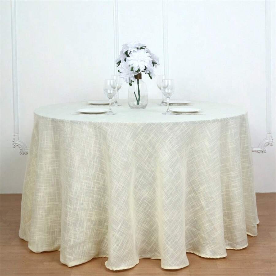 1 pezzo Tovaglia rotonda in cotone e lino beige, adatta per matrimoni e decorazione quotidiana