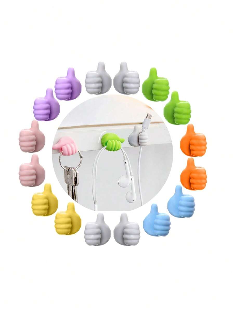 30pcs Colorful Silicone Thumb Wall Hooks - Self-Adhesive, No-Drill Cable Clips & Key Hangers, Easy Installation For Keys, Earphones & More, Damage-Free Room Decor Back To School