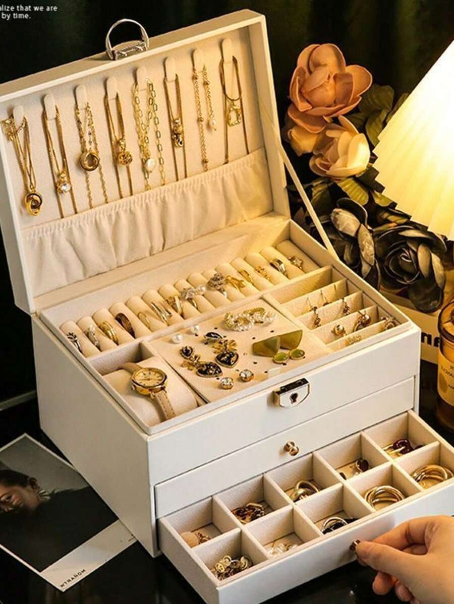 1 Stück hochwertige Luxus Schmuckaufbewahrungsbox mit großer Kapazität für Damen, mehrstöckiger Schmuckorganizer