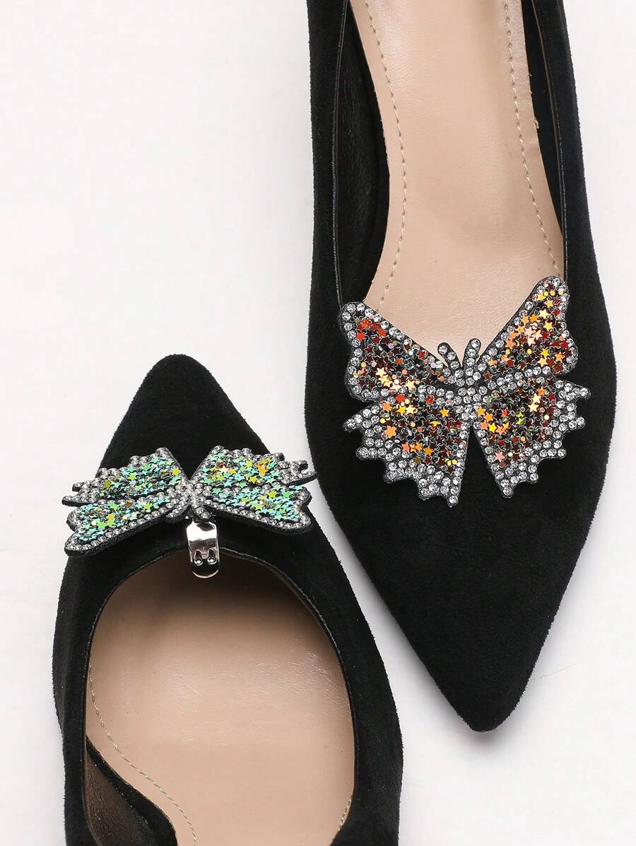 2pcs Removable Creative Butterfly Rhinestone Decor Decorative Shoe Clips, Colorful And Shiny