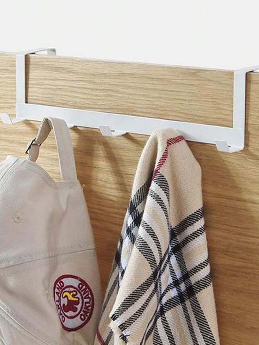1 pièce Crochet de porte arrière blanc et noir en fer, crochet de rangement de porte à cinq rangées à grande capacité de charge, rack de rangement de vêtements et chapeaux sans perforation