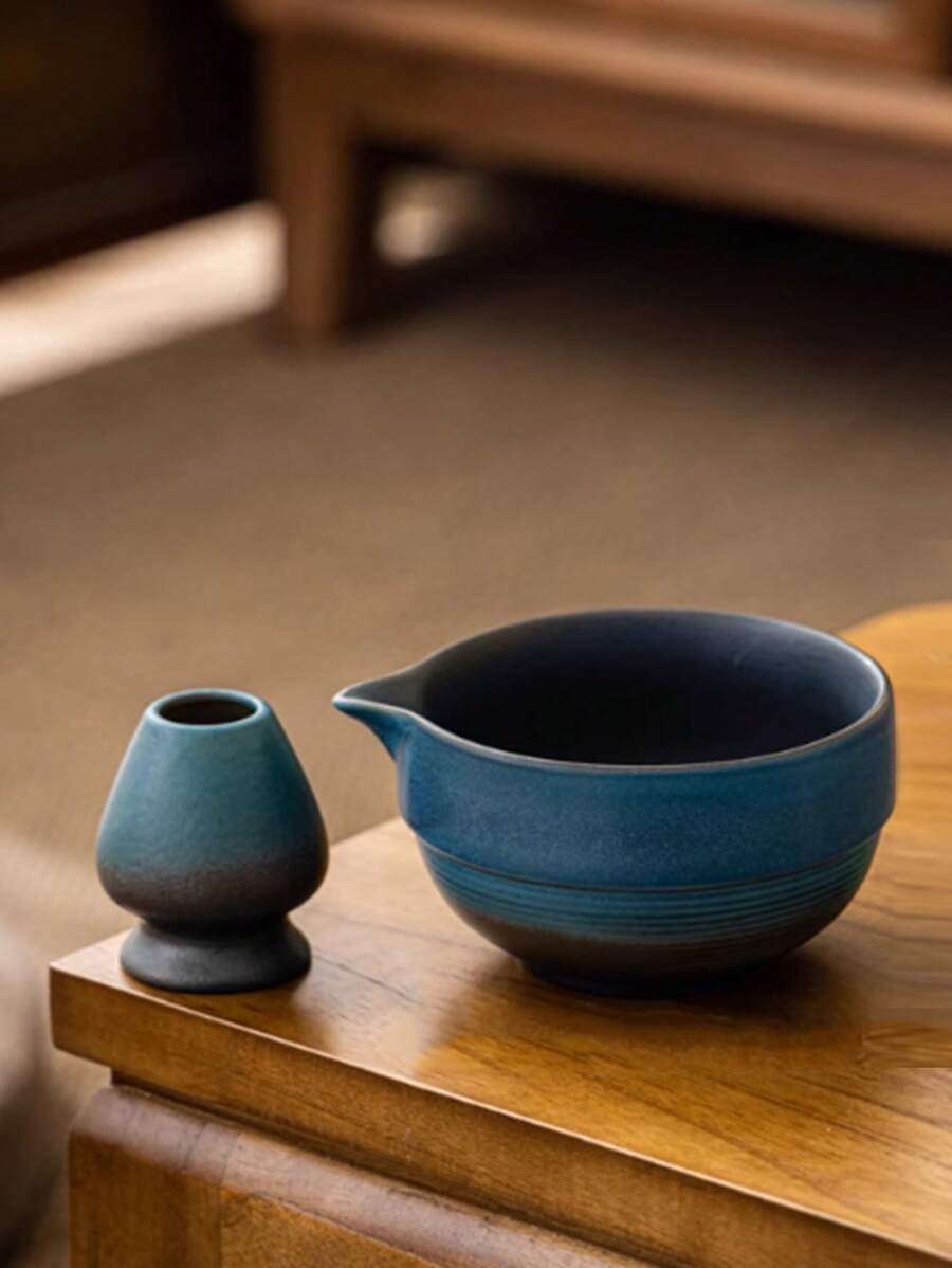 2pcs/Set Ceramic Matcha Bowl Set, Includes Matcha Whisk And Matcha Bowl, Vintage Ceramic Matcha Tea Set, Suitable For Gift-Giving On Holidays And Daily Home Use