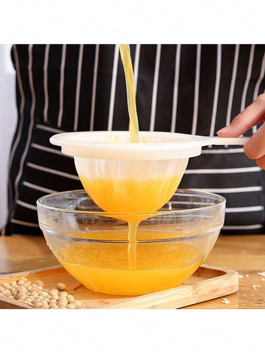 1 pieza Embudo de cocina de nailon con colador y mango, filtro de malla de plástico para leche de soja, jugo y uso doméstico - Herramienta de filtración con drenaje de residuos