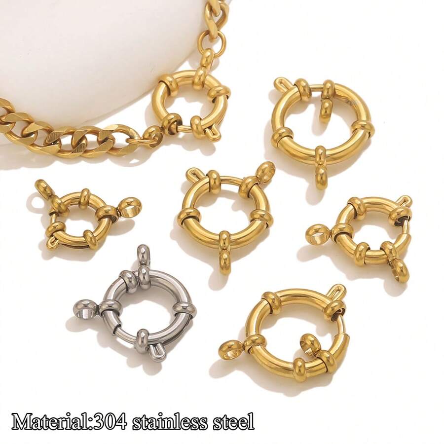 1pc 304 Stainless Steel 18K Gold Plated Round Spring Lobster Clasp Necklace Bracelet Connector, DIY Jewelry Making Accessory