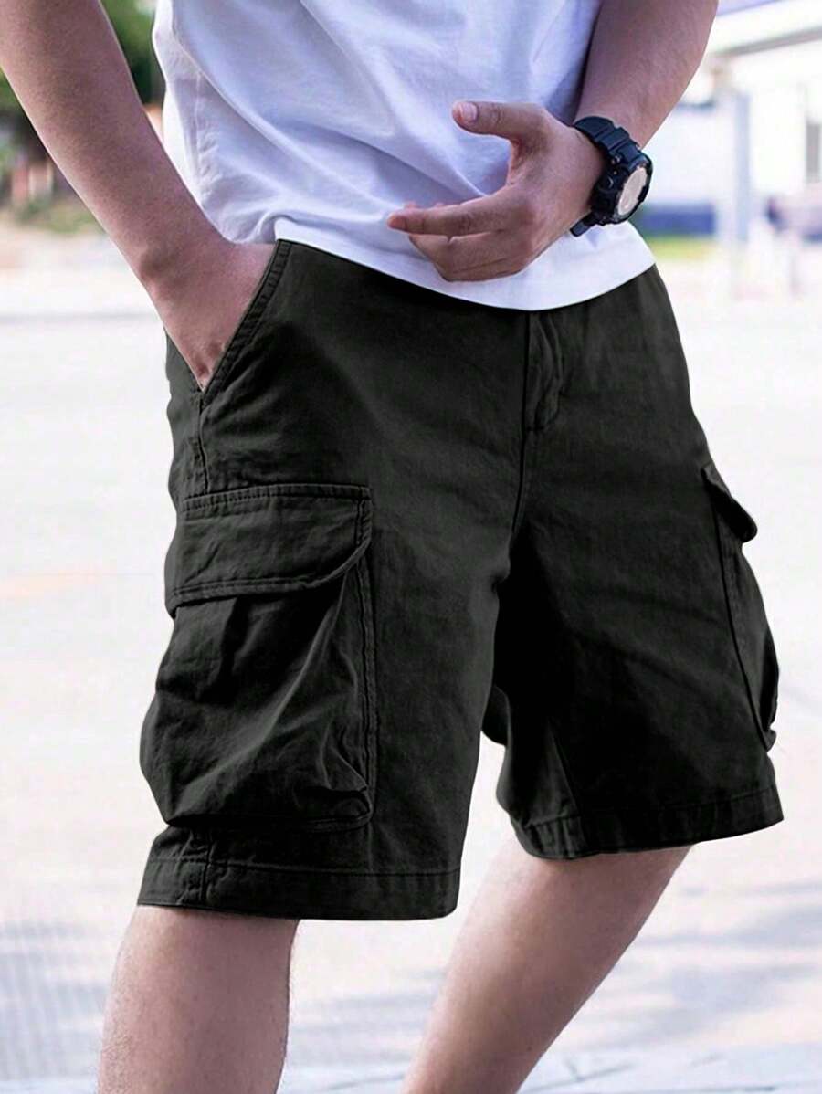 1 pieza Pantalón corto cargo casual y de calle para adolescentes, de verano, con múltiples bolsillos