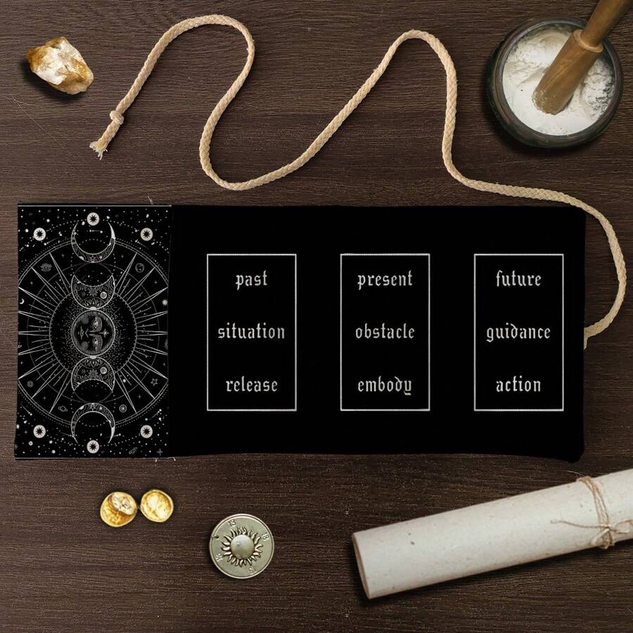 1pc Moon Phase, Starry Tarot Card Storage Bag, Boho Style Gift Bag, Mystical Delicate Storage Pouch, Divination Tool Decoration, For Witchcraft Astrology Supplies, Suitable For Festivals, Gifts, Holiday Essentials