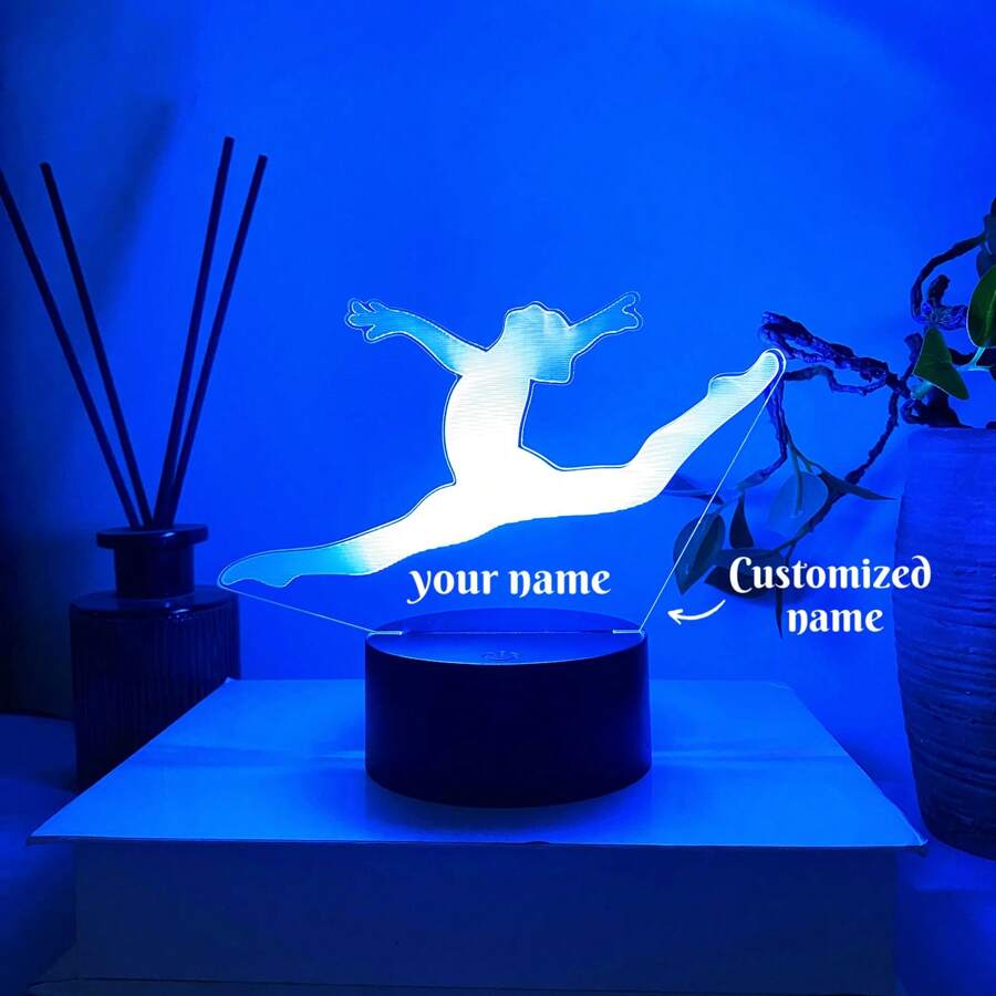 1 lâmpada de bailarina 3D com nome personalizável, luz noturna que muda de cor em 7 cores, presente de aniversário/festa para amantes da dança, lâmpada ambiente com controle por toque