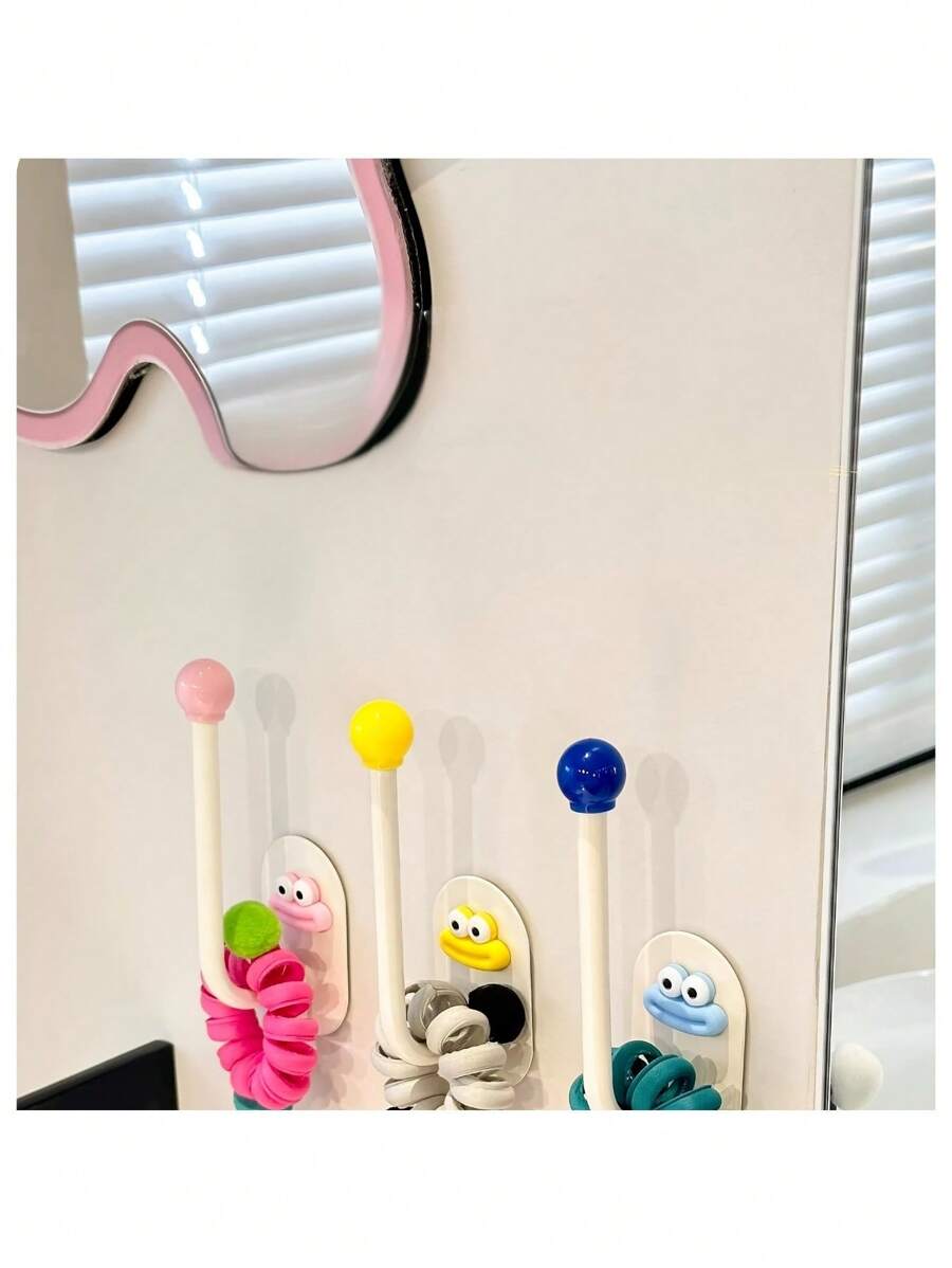 4pcs Multi-Purpose Hanging Hooks, Creative Hair Ties Hair Hoops Organizer Racks, Hairpins Hairbands Elastic Ponytail Holders Adhesive Hooks, Jewelry Accessories Storage
