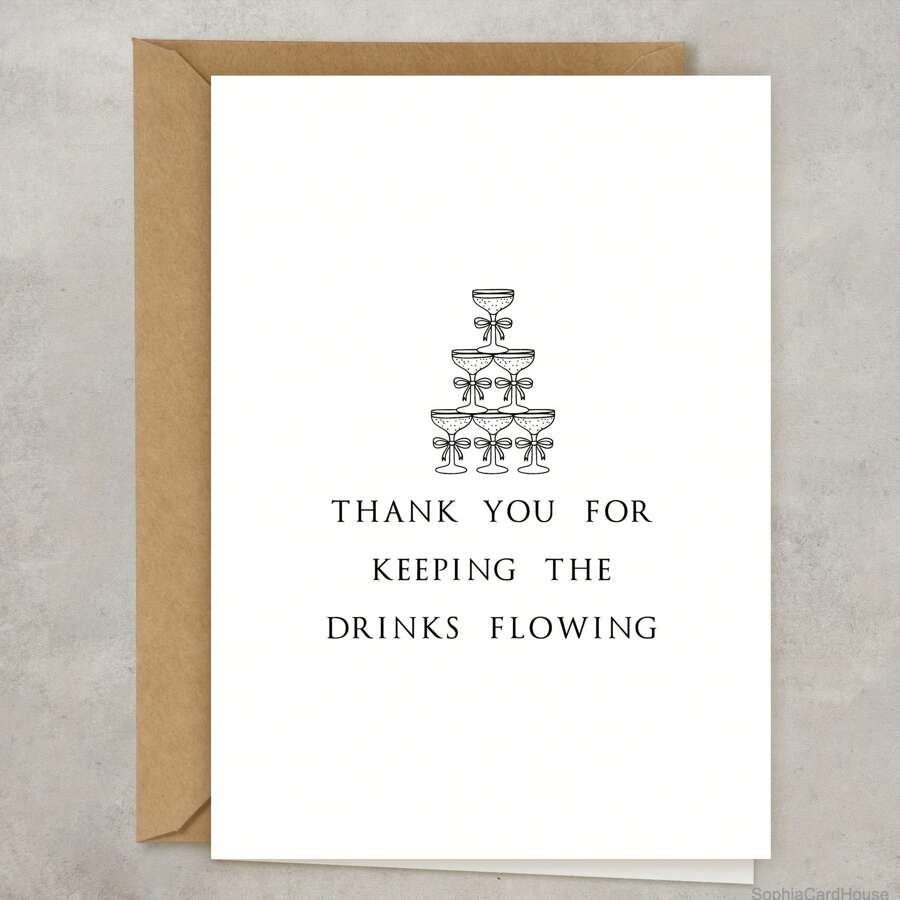 1pc Wedding Bartender Thank You Card - Personalized Appreciation For Service, Beverage Service Gratitude Note, English Greeting Card For Any Recipient