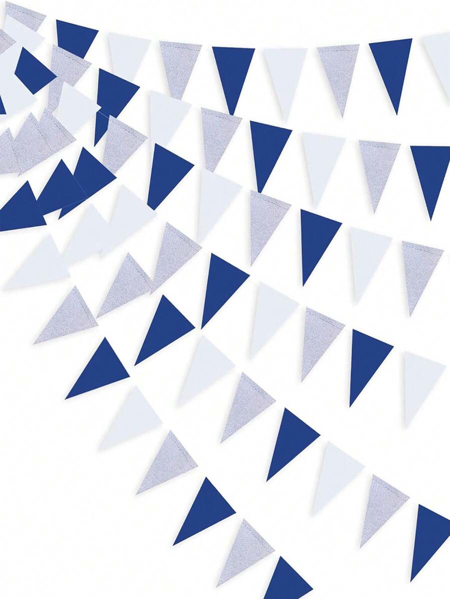 2 Sets /1 Set-Navy Blue, White And Silver Party Decorations, Royal Blue Triangular Flag Triangular Flag Banner Sleeping Bag Suitable For Graduation, Birthday, Wedding, Bride Gift Party, Sailing, Ahoy Achor Theme Party Decoration Items