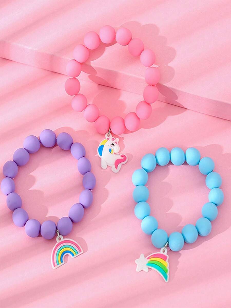 3pcs/Set Rainbow Soft Rubber Bracelet Candy Color Bracelet Sets, Gift For Women To Decorate & Match With Daily Outfits