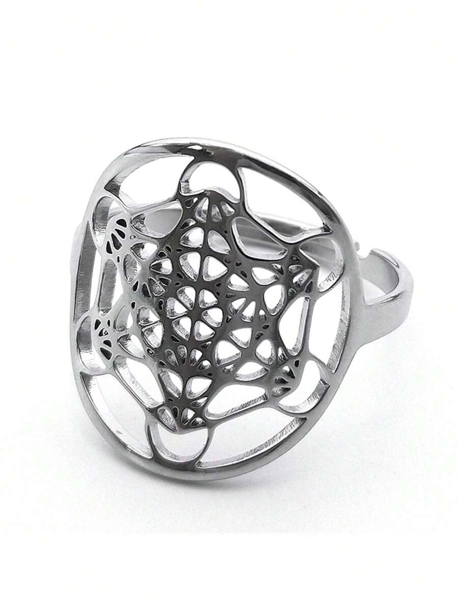 Anel ajustável de aço inoxidável com flor da vida para ioga, feminino/masculino, anéis de amuleto Metatron