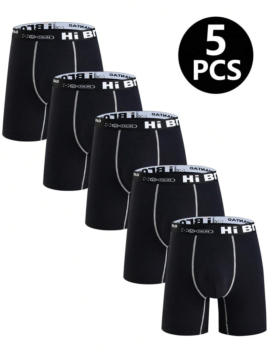 5 Stücke/Pack extra lange Herren Boxer Slips, weiche bequeme Shorts mit Kontrastfarben für das Zuhause