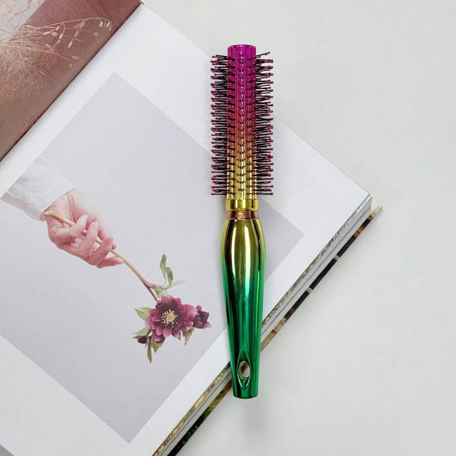 1PC Luxury Professional Round Hairbrush, Air Cushion Comb For Styling, Soft Bristle, Scalp Massage Comb, All Hair Types, Comfort Grip Handle, Effective Tool, Hair Care, Anti-Static, Detangling, Straight/Curly, Mirror Surface, Rainbow, Gift