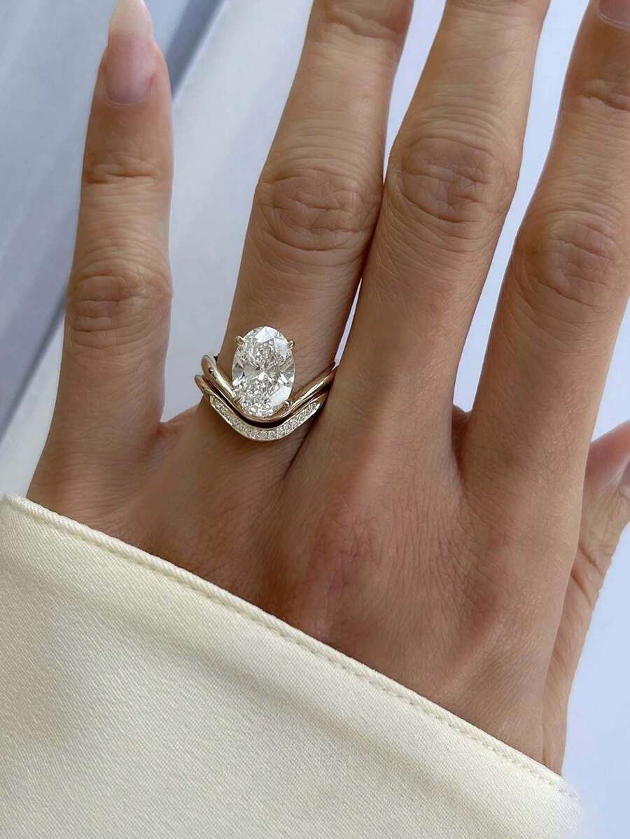 2pcs/Set Fashion Unique Oval Moissanite Ring, Gift For Women Engagement/Wedding/Anniversary