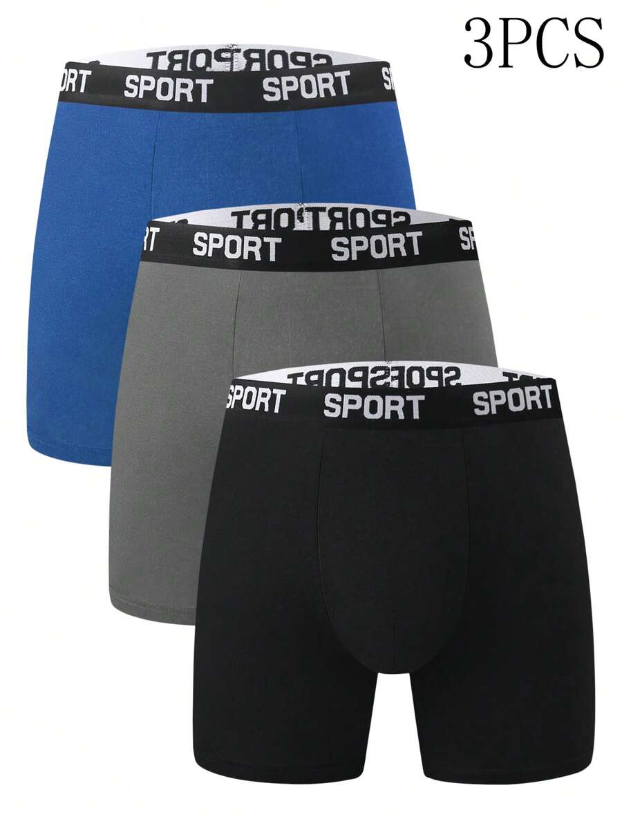 3 piezas Ropa interior de hombre larga y cómoda - Transpirable, elástica, de secado rápido, con cintura elástica, ropa interior tipo boxer para deportes y casual - Suave, ligera, que absorbe la humedad.