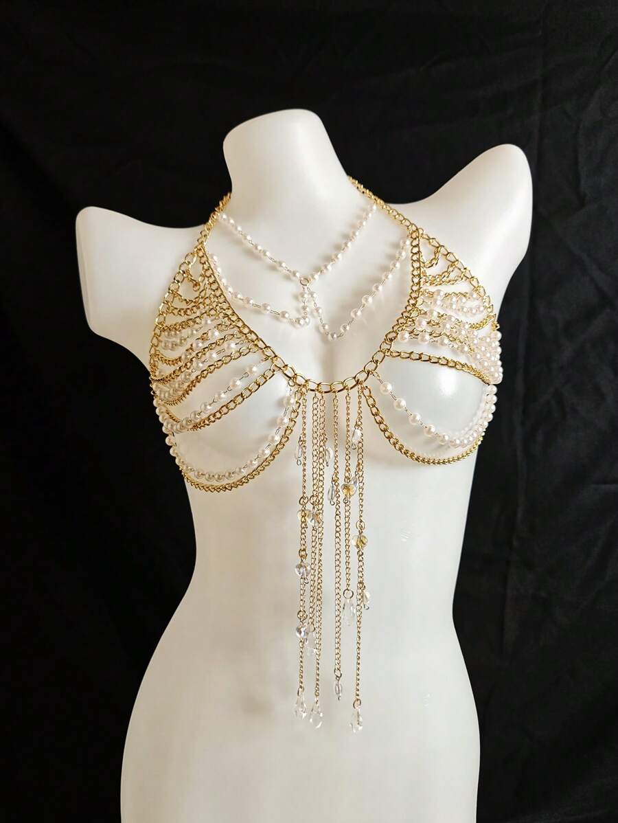 Sexy Lingerie Body Chain For Women, Men & Crossdressers – Acrylic, Crystal, Sequins Chest Harness, Hollow-Out Pendant Vest, Hot Girl Bra Accessories For Nightclubs, Parties, Hotels, Carnivals, Couples