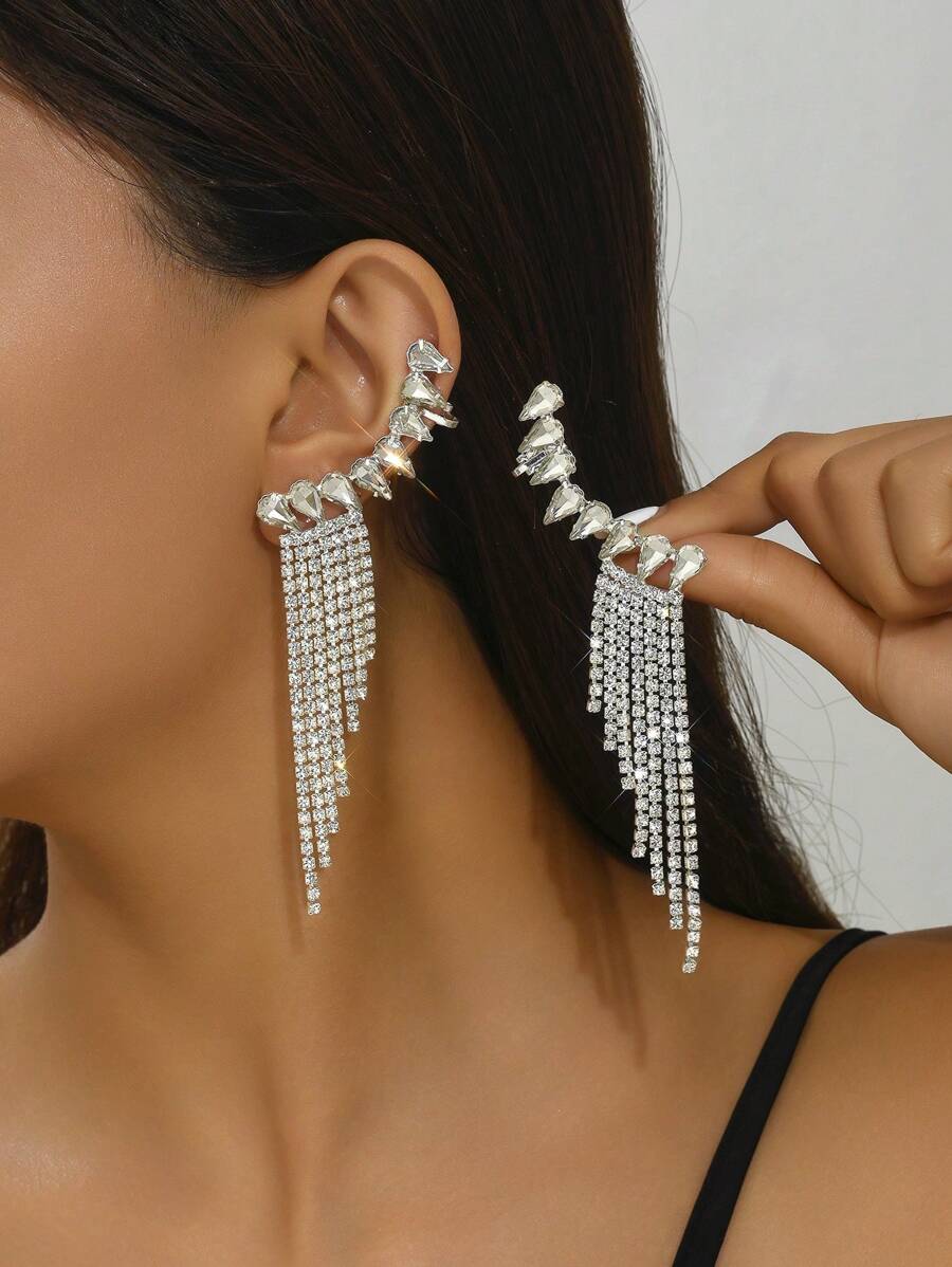2pcs Women Copper Alloy Arc Tassel Earrings