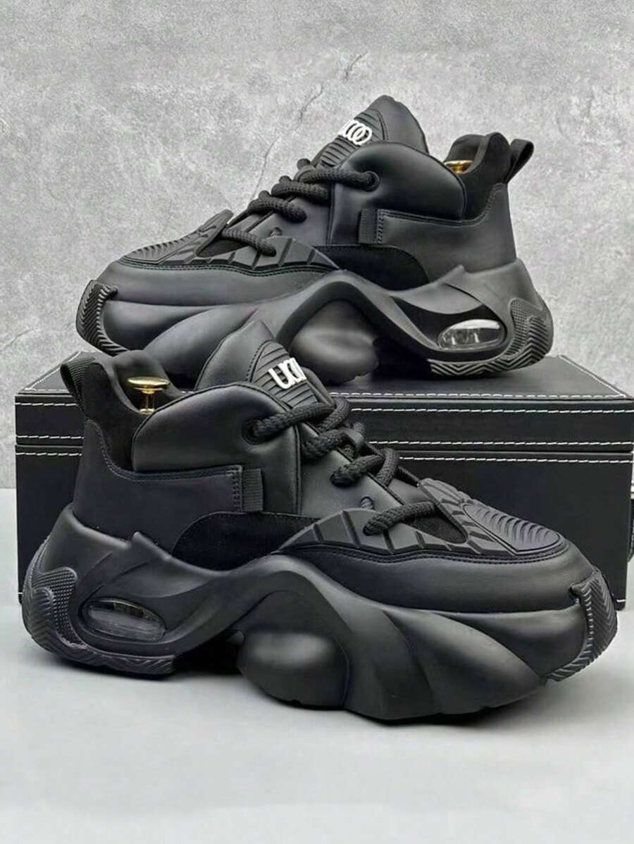 One Size Bigger Men's White High Heel Boots, Thick Sole Elevator Breathable Chunky Sneakers, Air Cushion Shoes, Men's Internal Increased Height Air Cushion Shock-Absorbing White High Heel Fashion Casual Shoes, High Quality Air Cushion Sneakers, Suitable For