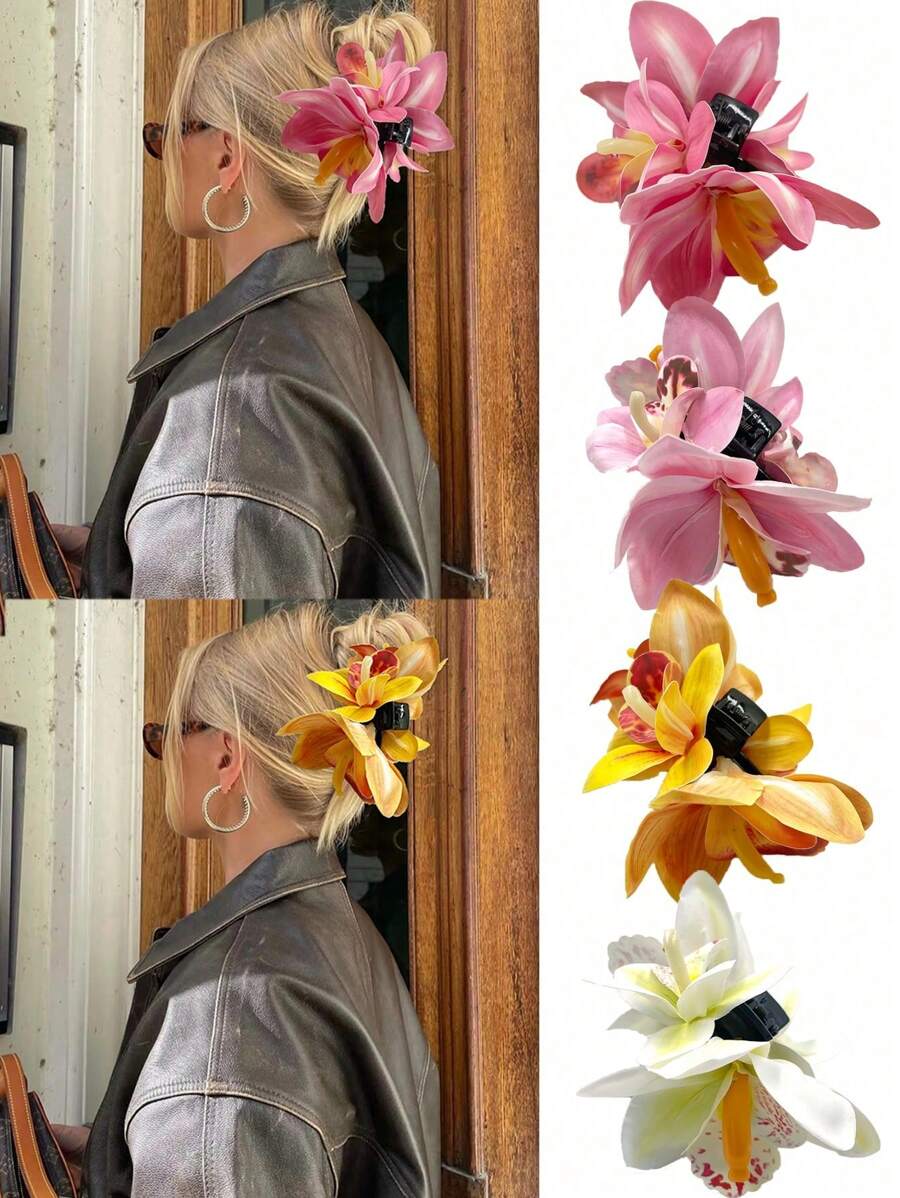 1pc Women Hawaii Inspired Artificial Plumeria Flower Hair Clip Accessory, Suitable For Hawaii Vacation, Photo Shoots, Casual Outfit, Hair Decoration
