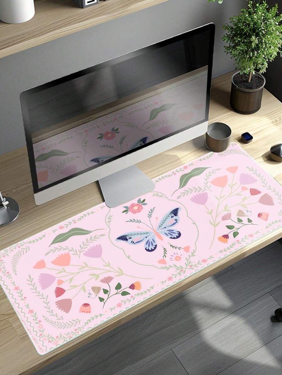 Un tapis de souris de jeu antidérapant en caoutchouc avec un motif de fleur de papillon rose pour ordinateurs de bureau/ordinateurs portables et ordinateurs portables