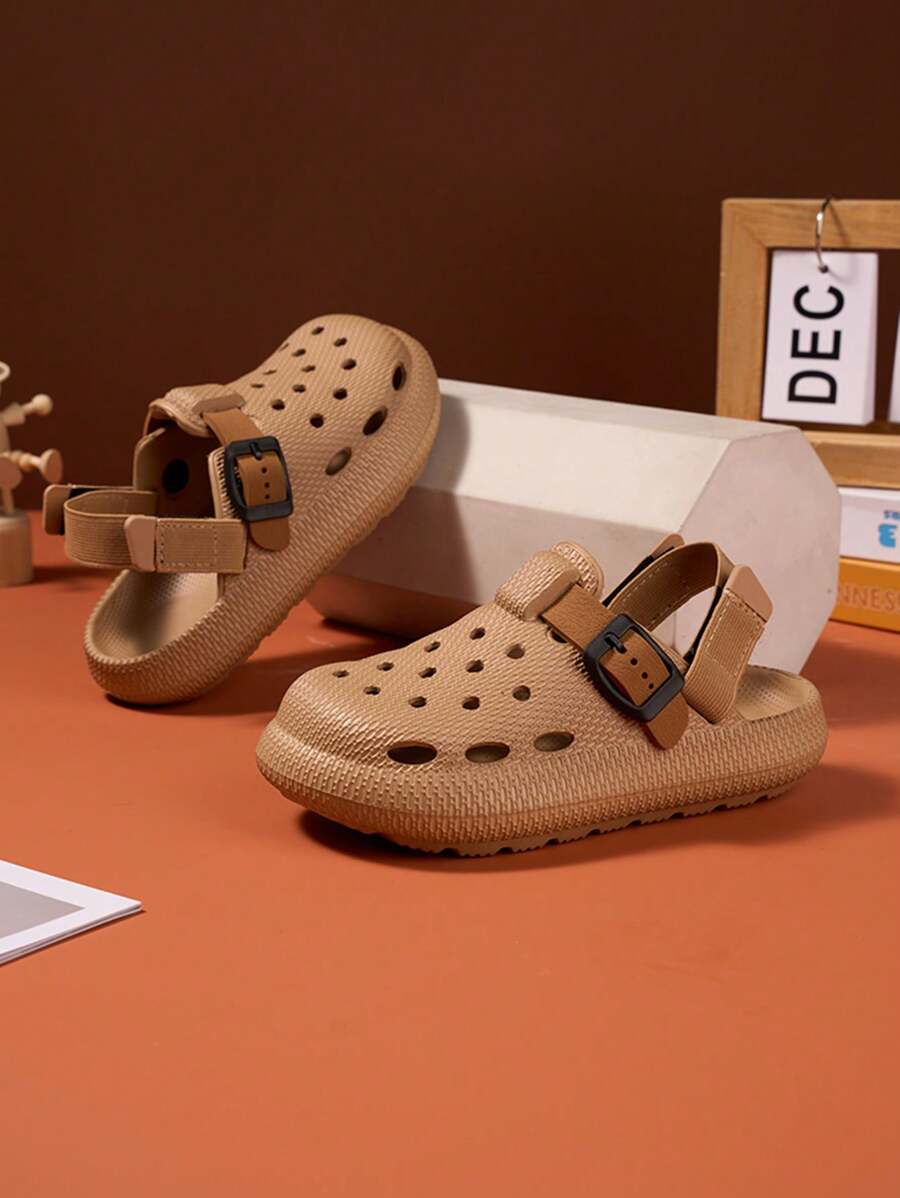 1 Pair Khaki Kids Anti-Slip Sandals, EVA Strap Design For Indoor, Beach, Outdoor Wear, Suitable For Summer