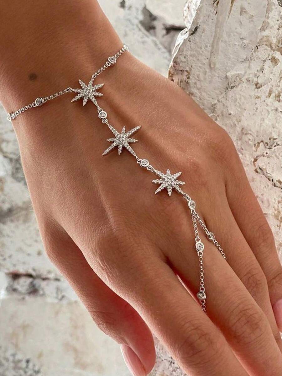 Pulseira feminina de estrela brilhante com strass, adequada para uso diário, festas e viagens