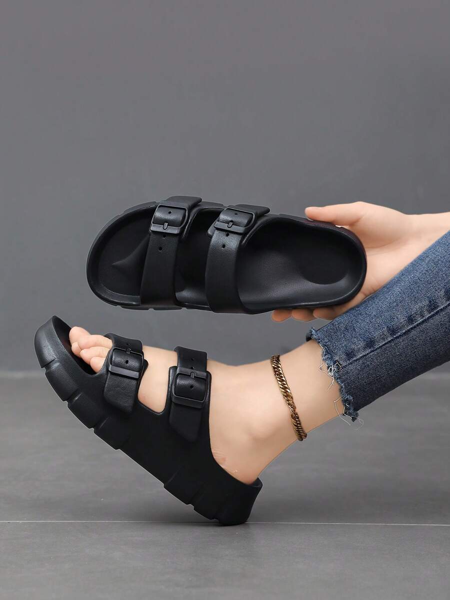 2025 Punk Adjustable Buckle Basic Casual Comfortable Slip-On Sandals, European & American Style