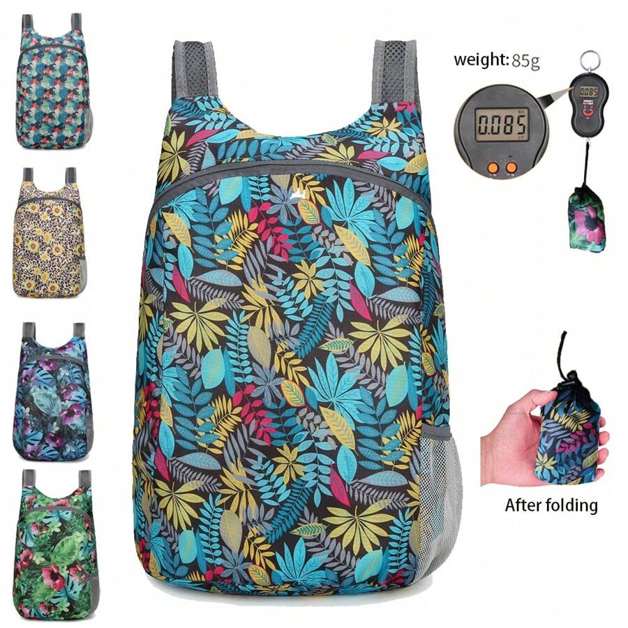 Lightweight And Foldable Flower Backpack - Ultra Thin, Multi Functional, Suitable For Hiking, Travel, Work, Shopping | Polyester Fiber, Adjustable Shoulder Strap - Suitable For Men - Perfect For Daily Use - Perfect Gift For Students And Travelers, Boarding Backpack, Simple And Lightweight Backpack, Full Print Backpack, Cycling Backpack, Travel Backpack, Backpack For Travel Foldable Backpack Beach Bag Men Camping Equipment