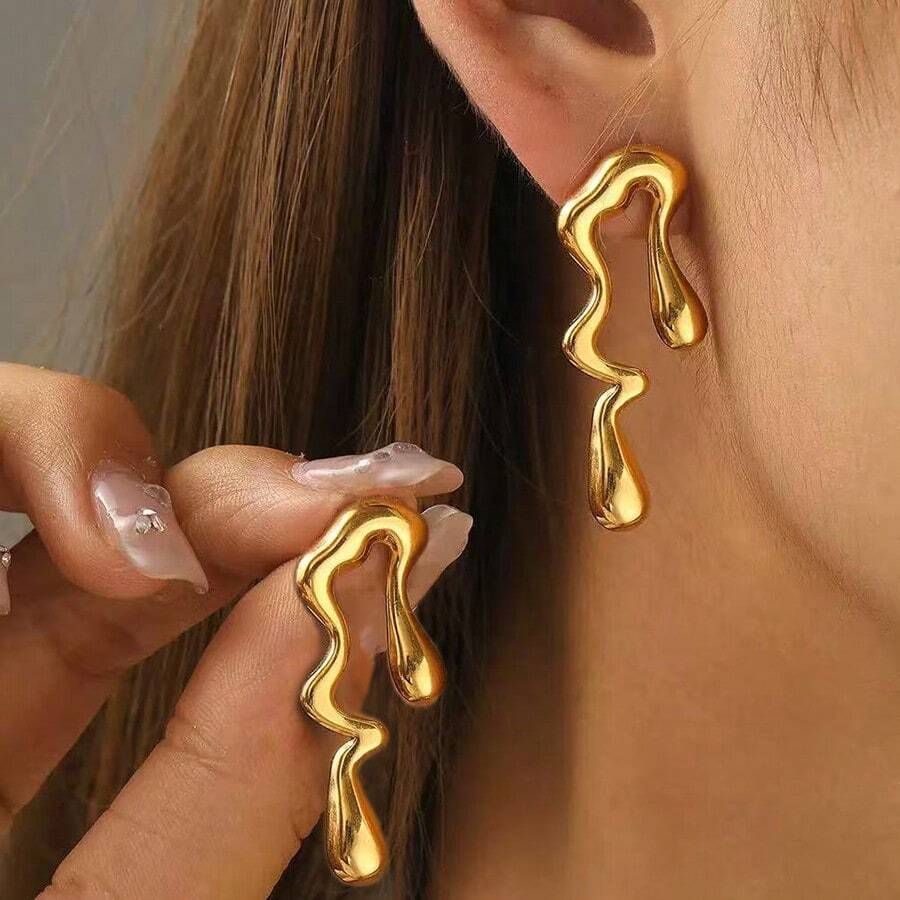 1 par de pendientes de acero inoxidable con inspiración en lava, adecuados para que las mujeres los luzcan en fiestas o como regalo festivo