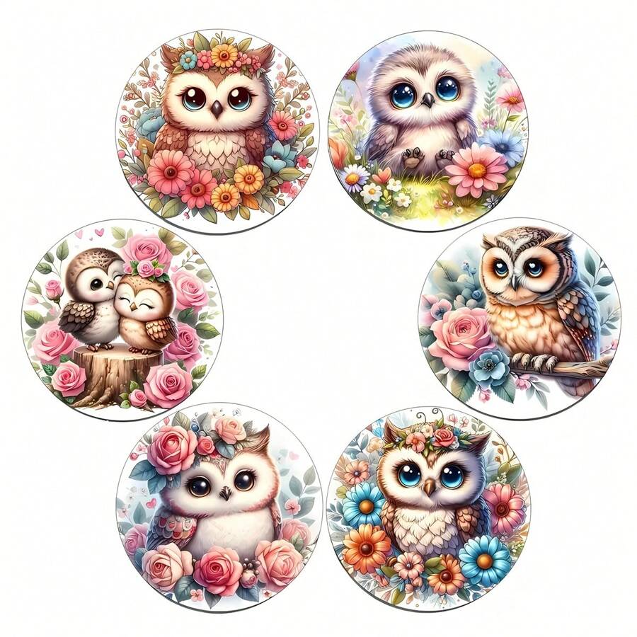 6 pièces/set Sous-verres en bois design hibou - cadeau de pendaison de crémaillère unique - sous-verres comme cadeaux pour les fêtes - décoration de salon, convient pour offrir en cadeau