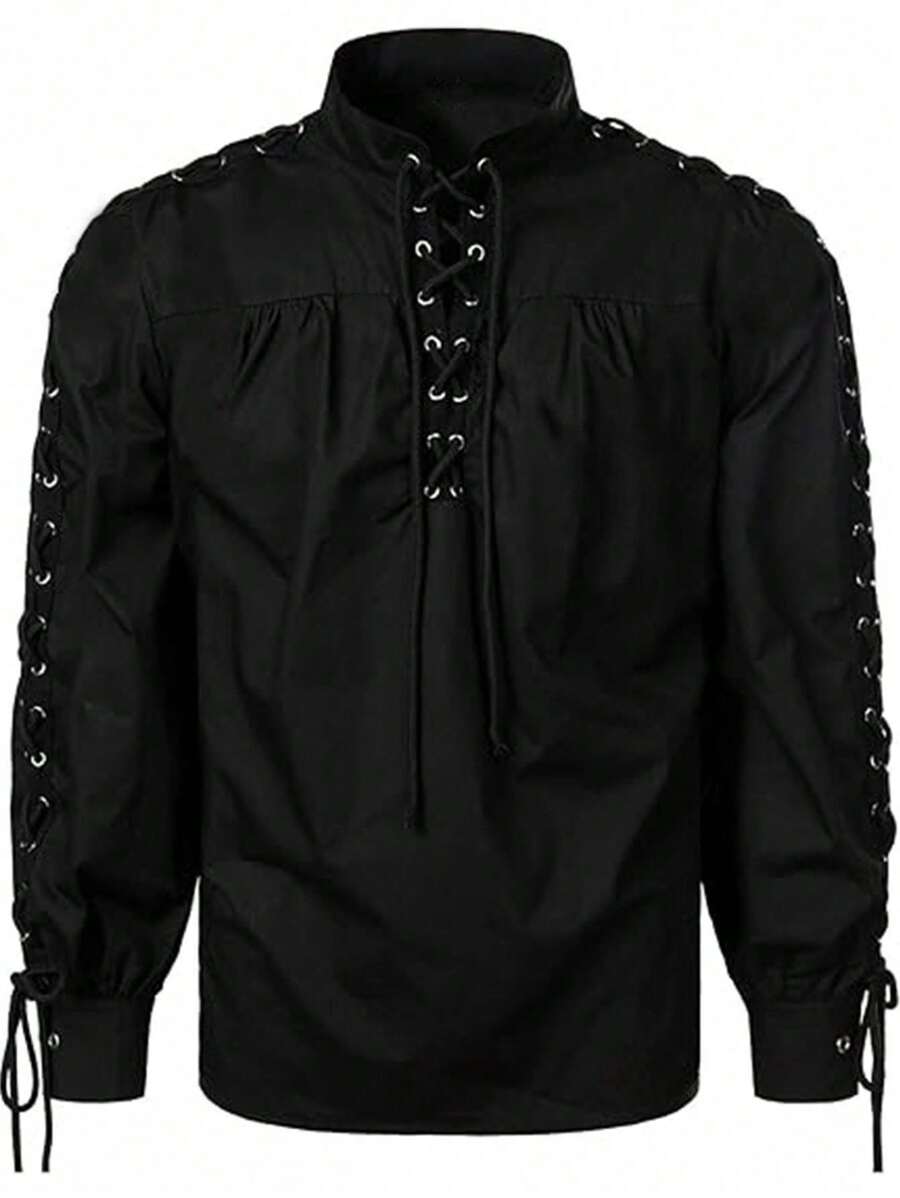 Men Bandage Renaissance Shirts Gothic Pirate Cosplay Costume Tops