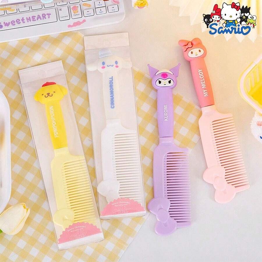 Sanrio 1 Stück Sanrio Haarkamm mit geradem Griff, niedlicher gerader Haarkamm im Cartoon-Stil, Silikongiff stummer Massage-Kamm