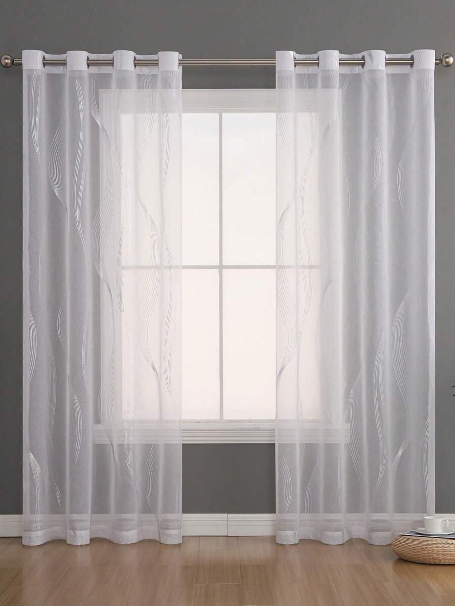 2pcs Modern Ironed Silver Flow Pattern Light-Filtering Curtains, Grommet Top, Machine Washable, Decorative Polyester Drapes For Living Room, All-Season, Uncorded, Woven, 120-140g - Arts Theme