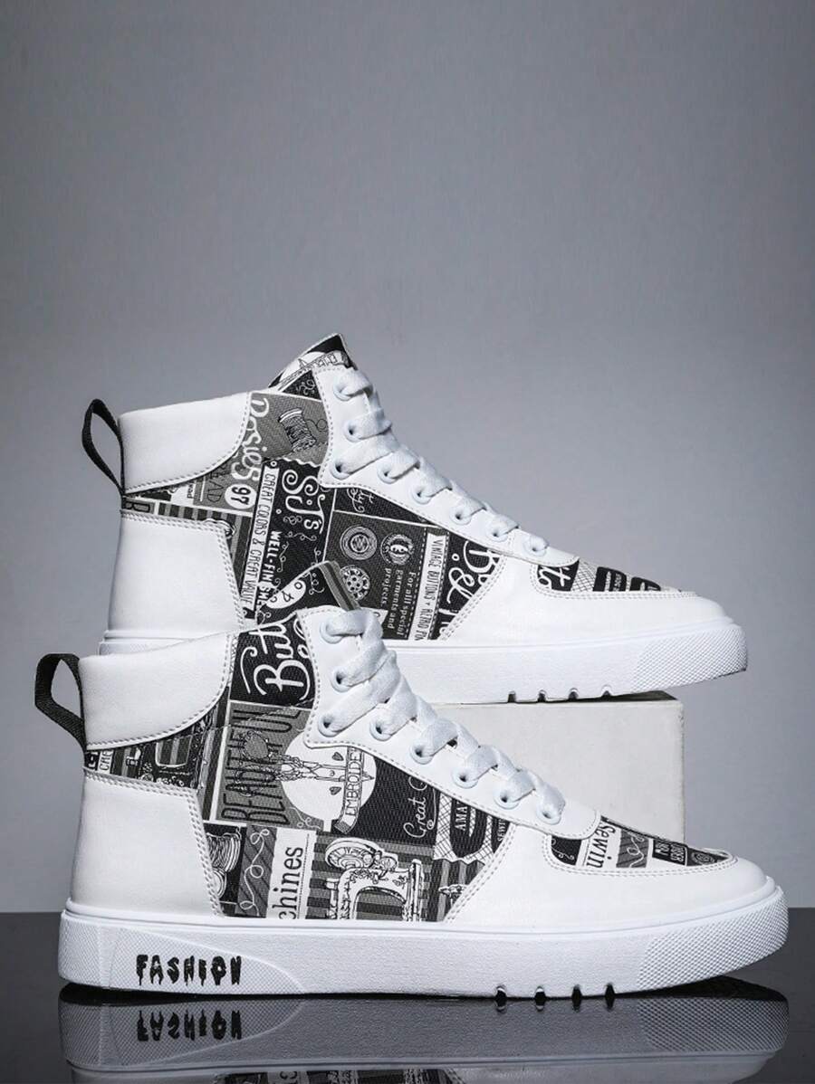 Herren High-Top Sneaker mit grafischem Muster und Schnürsenkeln, vielseitig einsetzbar für Lässig und Outdoor, geeignet für alle Jahreszeiten