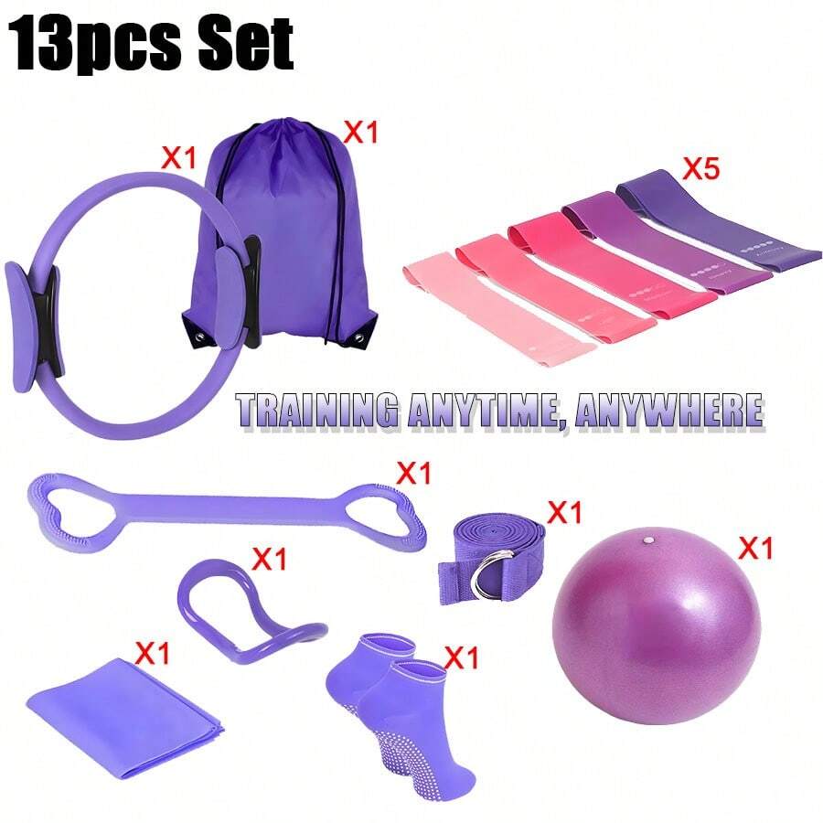 13-Piece Yoga & Fitness Set, Home Gym & Yoga Equipment Accessories Including Yoga Rings, Yoga Balls, 5 Resistance Bands, Stretch Straps, Yoga Socks, Yoga/Fitness Gift Storage Bag For Women, Advanced Training Combo For Core Strengthening And Flexibility Enhancement