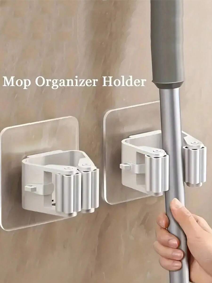 2pcs/4pcs Mop Storage Rack, Seamless Wall Mount Mop Clip, No Drilling Required, Strong Adhesive Bathroom Storage Hook