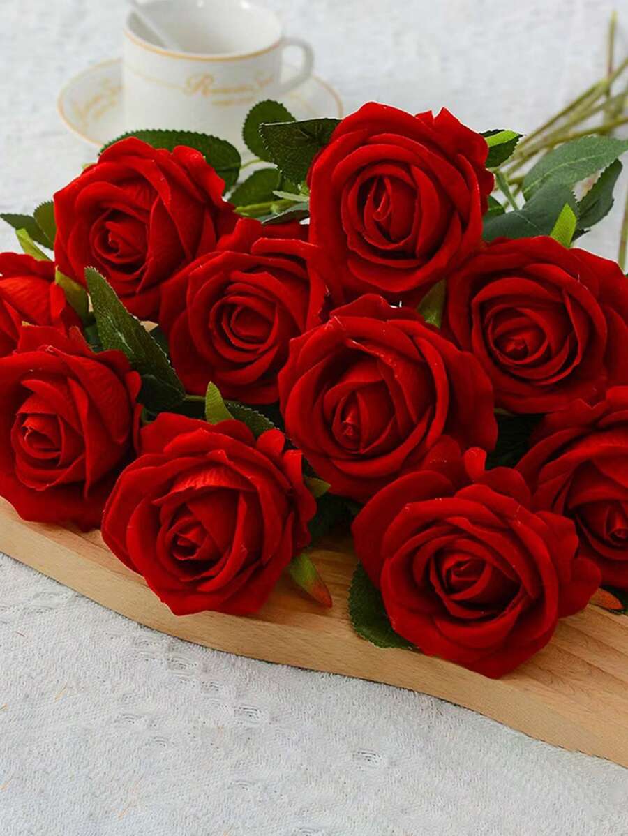 Rosa di velluto artificiale, decorazione per matrimoni, decorazione domestica per San Valentino, regalo di rose, rosa rosa