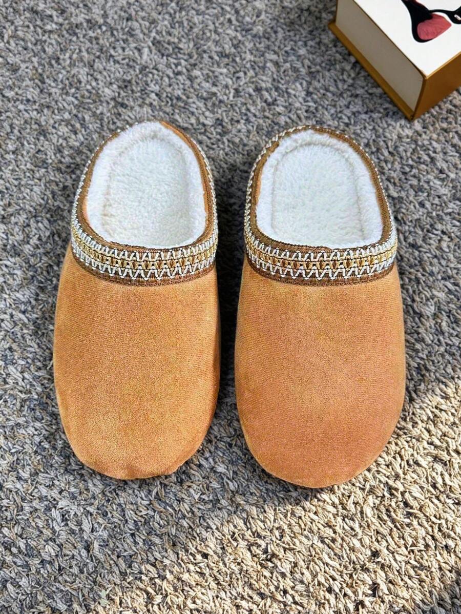Zapatillas de interior de material suave y color marrón sólido para damas, zapatillas silenciosas para el hogar - Zapatillas de moda y cómodas de encaje para todas las estaciones, zapatillas de alfombra suaves - Zapatillas de interior para damas