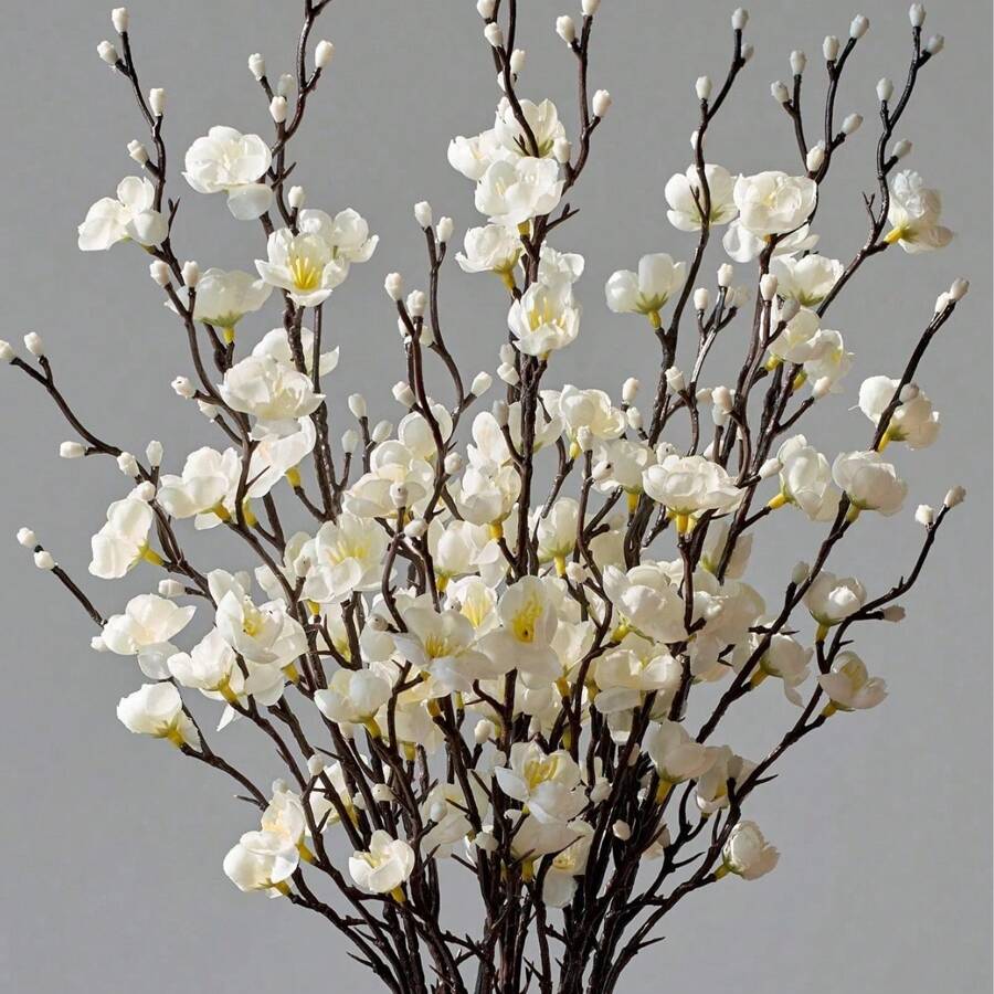 2/4/8Pcs Artificial Flowers Pink Plum Blossom 21.7'' Fake Winter Sweet Long Stem Plastic Flowers Home Hotel Office Wedding Party Garden Decor, Valentine Day, Gift Gifts Birthday Graduation Artificial Plant