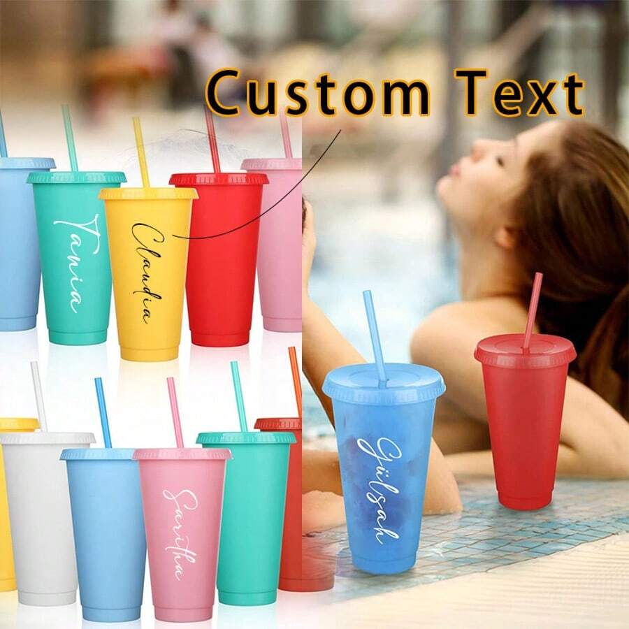 6 peças/Conjunto Copos Lisos de Cor Única de PP com 710ml, Copos de Bebida de Plástico para Festas, Férias na Praia, Dia das Mães, Lembrancinhas de Casamento