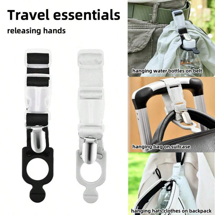 1pc Adjustable Luggage Strap, Luggage Strap, Hat Clip, Water Bottle Shoulder Strap, Clothing Clip, With Hat Clip And Water Bottle Shoulder Strap, Travel Suitcase Travel Safety Carrying Strap, Multifunctional Luggage Strap, Can Be Hung On Waist Belt Backpack Luggage, Suitable For Hiking, Fishing, Travel, Travel Accessories, Travel Essentials, Cruise Essential Items
