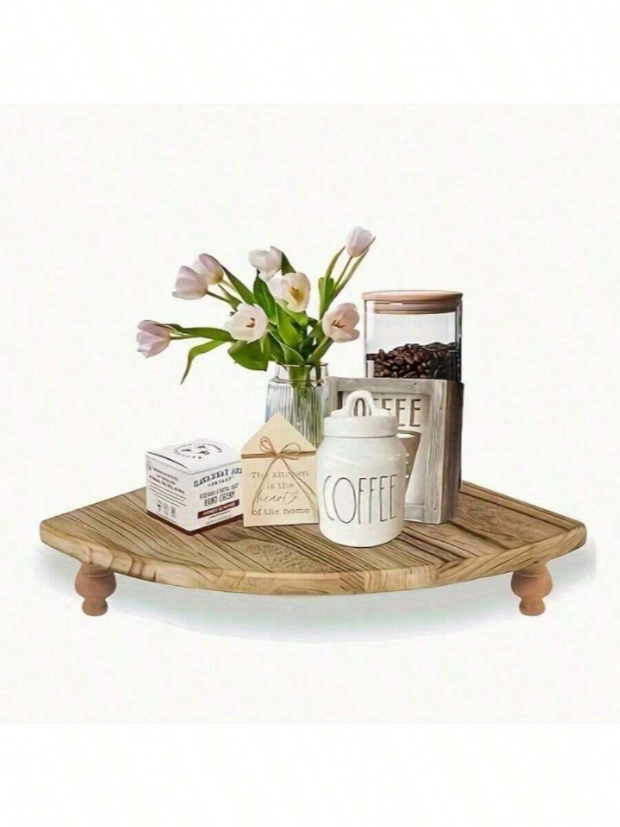 1 pezzo Mensola ad angolo, Organizer per ripiano da bagno, Scaffale da bancone da cucina, Alzata in legno per piano cucina, Vassoio decorativo rialzato, Sostegno per piante d'angolo, Organizer per bar da caffè per il piano cucina