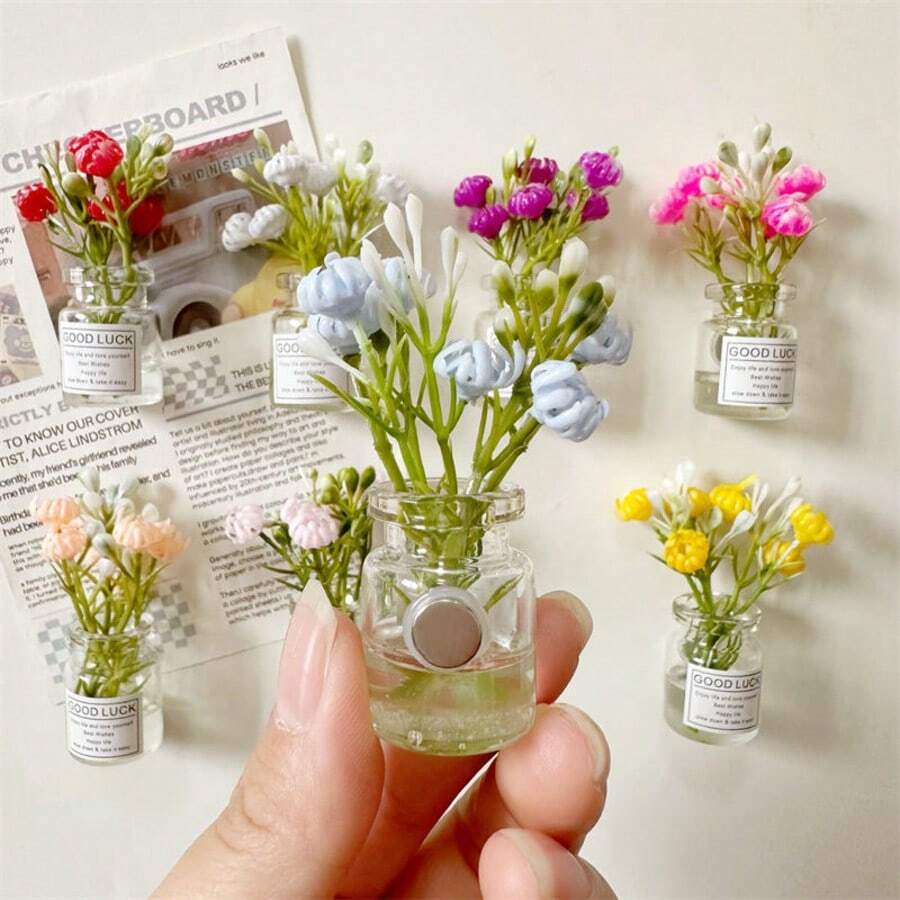 2/8PCS Mini Large Vase Magnets - Flower Bud Vase Magnets 2025 Brand New Cute Mini Fridge Magnets 3D Vase Interesting Fridge Accessories Kitchen Decoration (Multi-Color) Holiday Gift