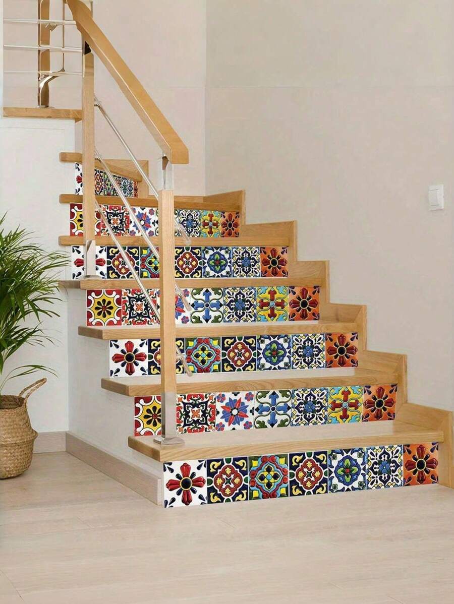 33pcs/Set Bohemian Floral Wall Stickers & Mural, 4x4 Inch Matte Ceramic Tile Decals, Floral Theme Peel And Stick, For Kitchen Backsplash, Bathroom, Fireplace Decor, Multi-Surface, Single Use Room Decor Wall Decor