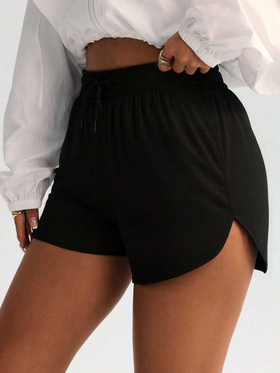 1 Pezzo Set Di Pantaloncini Da Donna Per Attività all'aperto, Sport, Tempo Libero, Moda,Con Fondo Aperto, In Tinta Unita, Vita Elastica, A Tre Quarti Per Primavera Ed Estate
