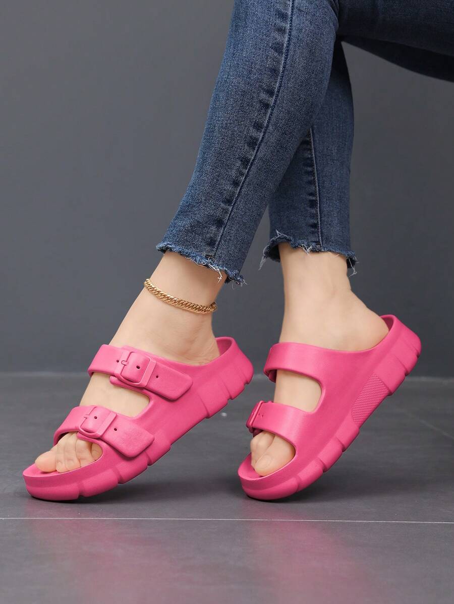 2025 New European And American Style Casual Comfortable Outdoor Slides, Punk Basic Preppy Buckle Design