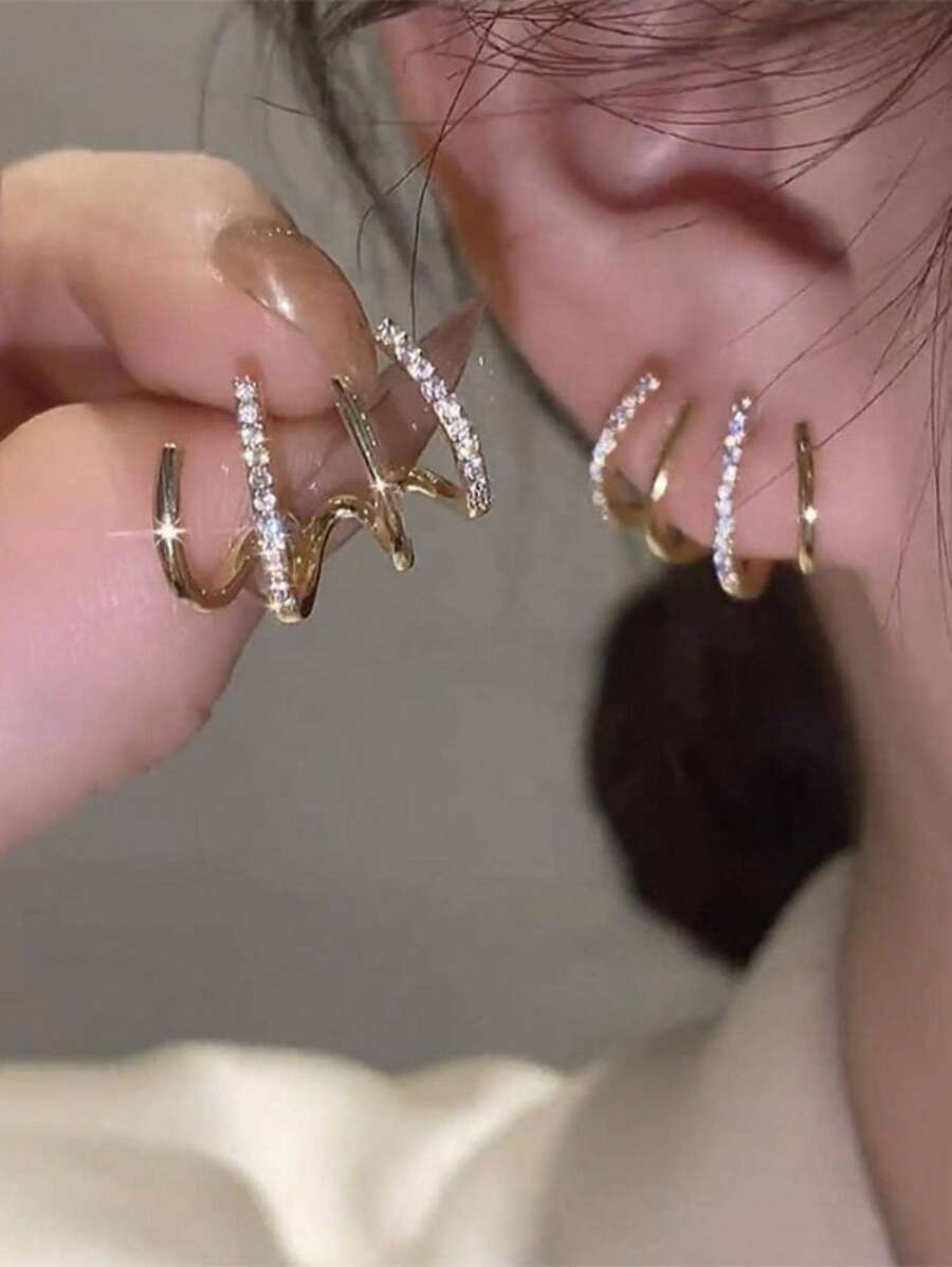 1 Pair Fashionable Personalized Metal 4-Claw Earrings, Suitable For Women's Daily Wear In Spring/Summer