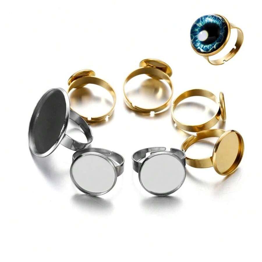 10/20 piezas de base de anillo ajustable de acero inoxidable apta para cabujones de cristal de 10/12/14/16/18/20/25 mm para hacer manualidades y joyería DIY