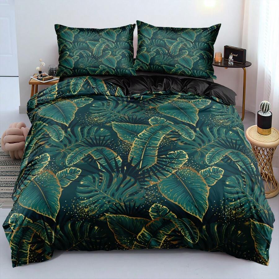 2/3pcs 3D Plants Print Duvet Cover Set Green Leaf Patterned Bedding Set(Size 135x200 Only 1 Pillowcase)